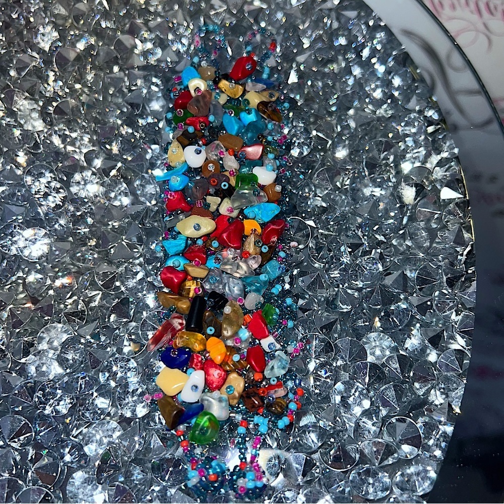Crystal bracelet healing crystal rocks button closure multi rainbow color boho